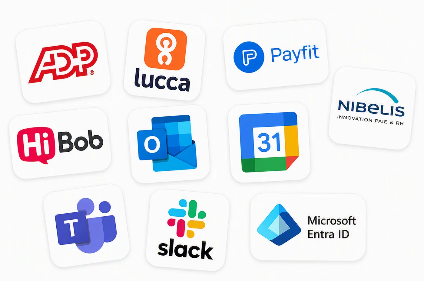 Intégrations BeeMyFlex : ADP, Lucca, Payfit, Nibelis, HiBob, Teams, Slack, Microsoft Entra ID